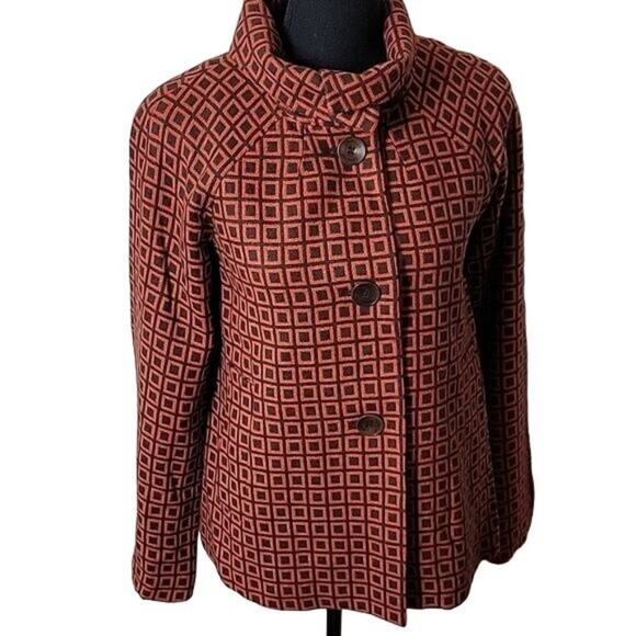 Adrienne Vittadini Womens Retro Print Wool Blend Cape Jacket size 4 Orange - Picture 7 of 15